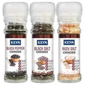 KEYA Combo of Black Pepper Grinder 50 g Black Salt Grinder 100 g and Rock Salt Grinder 100 g