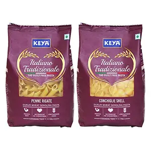 KEYA Durum Wheat Pasta Combo | Penne Rigate Pasta x 1 Conchiglie Shell Pasta x 1 | Pack of 2 x 500 Gm