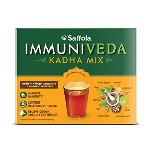 Saffola Immuniveda Sugar Free 100% Ayurvedic Kadha | Instant Relief from Cough and Cold | Best for Diabetics | Made of Natural Ingredients | 80g (20Sachets x 4g)