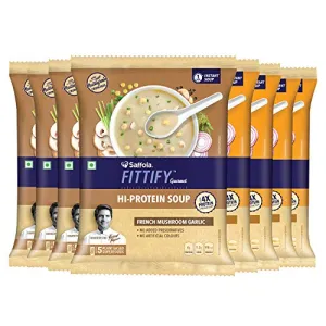Saffola FITTIFY Hi Protein Instant Soup with Multigrain Crunchies - French Mushroom Garlic & Mexican Sweet Corn(Pack of 8)