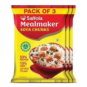 Saffola Mealmaker SOYA Chunks with Supersoft Technology Tender & Juicy Pouch 3 x 400gm