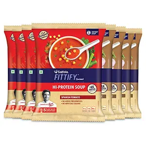 Saffola FITTIFY Hi Protein Instant Soup with Multigrain Crunchies - Spanish Tomato & French Mushroom Garlic(Pack of 8)