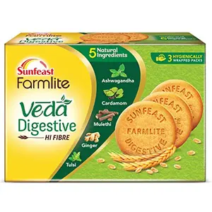 Sunfeast Farmlite Veda Digestive Biscuit | High Fibre | Goodness of 5 Natural Ingredients and Wheat Fibre 250g