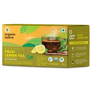 Organic Tattva Organic Tulsi Lemon Tea- 20 Tea Bags | with Benefits of Tulsi and Green Tea | All Natural Flavour Zero Calories - Boosts Metabolism & Reduces Waist