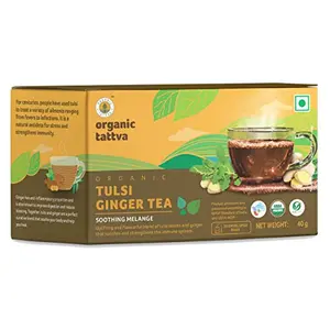 Organic Tattva Organic Tulsi Green Tea Ginger 20 Tea Bags | for Immunity Boosting & Sore Throat Prevention