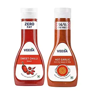 Veeba Sweet Chilli Sauce 350 g & Hot Garlic stir-Fry Sauce & dip 330 g - Pack of 2