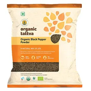 Organic Tattva Organic Kali Mirch (Black Pepper) Powder Naturally Processed from Farm Picked Fresh Natural Seeds No Artificial Additives (100G Pouch)