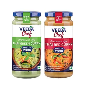 Veeba Chef Ready to Cook - Thai Green Curry 240 g & Thai Red Curry 240 g - Pack of 2