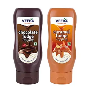 Veeba Toppings Combo - Chocolate Fudge Topping 380g and Caramel Fudge Topping 380g - Pack of 2