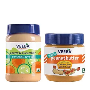 Veeba Breakfast - Carrot N Cucumber Sandwich Spread 250g & Peanut Butter Crunchy Jar 340g Combo