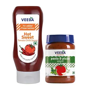 Veeba Pasta & Pizza Sauce 280 g & Hot Sweet Tomato Chilli Sauce 360 g - Pack of 2