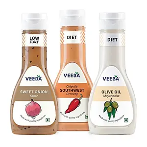 Veeba Sweet Onion Sauce 350g with Chipotle Southwest Dressing 300g and Olive Oil Mayonnaise 300g