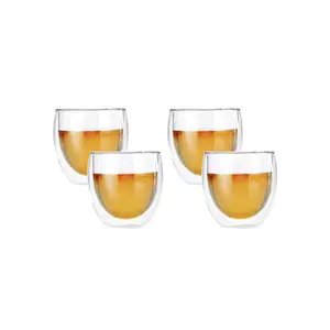 Fino Double Walled Cup Set of 4 | Heat Resistant Borosilicate Glass | Perfect for Tea Coffee & Other Beverages | Capacity - 80ml