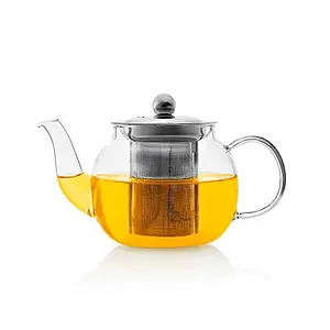 Dancing Leaf Moderna Glass Tea Pot with Stainless Steel Infuser & Matching Lid | Heat Resistant Borosilicate Glass | Perfect for Brewing Loose Tea | Serves 4 Cups | Capacity - 600 ml