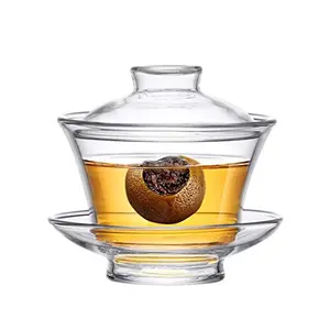 Dancing Leaf Gaiwan Tea Cup | Heat Resistant Borosilicate Glass | Perfect for Tea Coffee & Other Beverages | Capacity - 200ml