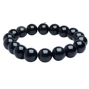 Stone Black Obsidian Beads Bracelet for Grounding 10 mm For Man, Woman, Boys & Girls- Color: Black (Pack of 1 Pc.)