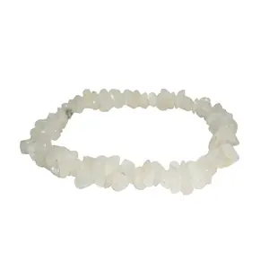 Stone Rainbow Moonstone Gemstone Chips Bracelet For Man, Woman, Boys & Girls- Color: White & Black (Pack of 1 Pc.)
