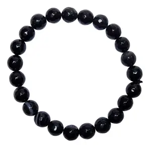 Stone Black Sulemani Agate FacetedBead Bracelet (8 mm) For Man, Woman, Boys & Girls- Color: Black (Pack of 1 Pc.)