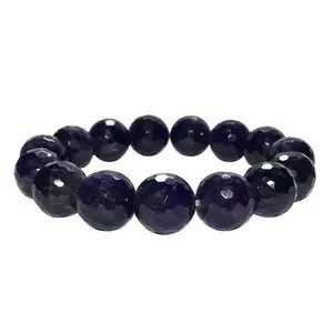 Stone Amethyst Faceted Bead Bracelet (12 mm) For Man, Woman, Boys & Girls- Color: Purple (Pack of 1 Pc.)