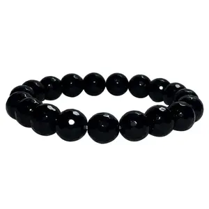 Stone Black Obsidian Faceted Bead Bracelet (12 mm) For Man, Woman, Boys & Girls- Color: Black (Pack of 1 Pc.)