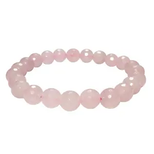 Stone Rose Quartz Faceted Bead Bracelet For Man, Woman, Boys & Girls- Color: Pink (Pack of 1 Pc.)