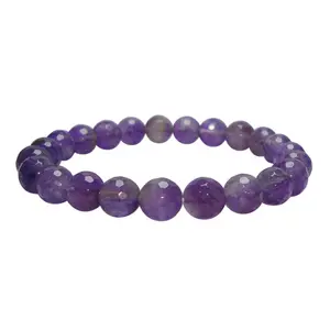 Stone Lavender Amethyst Faceted Bead Bracelet (8 mm) For Man, Woman, Boys & Girls- Color: Purple (Pack of 1 Pc.)
