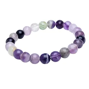 Stone Fluorite Faceted Bead Bracelet (8 mm) For Man, Woman, Boys & Girls- Color: Multicolor (Pack of 1 Pc.)