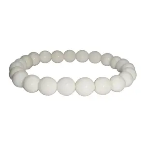 Stone White Agate Faceted Bead Bracelet (8 mm) For Man, Woman, Boys & Girls- Color: White (Pack of 1 Pc.)