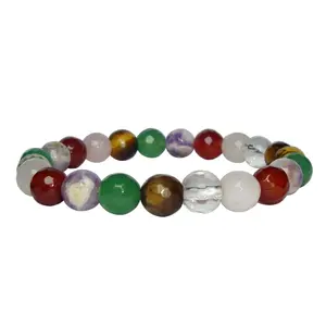 Stone Multi-Crystal Faceted Bead Bracelet For Man, Woman, Boys & Girls- Color: Multicolor (Pack of 1 Pc.)