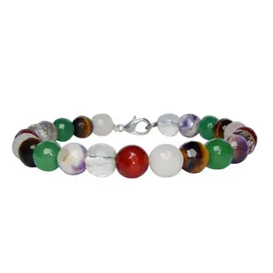 Stone Muti-Crystal Faceted Bead Bracelet with hook For Man, Woman, Boys & Girls- Color: Multicolor (Pack of 1 Pc.)