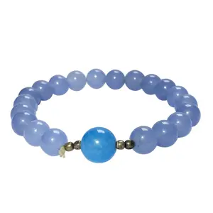 Stone Blue Chalcedony Beads Bracelet For Man, Woman, Boys & Girls- Color: Blue (Pack of 1 Pc.)