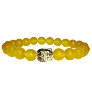 Stone Yellow Jade Buddha Bracelet For Man, Woman, Boys & Girls- Color: Yellow (Pack of 1 Pc.)