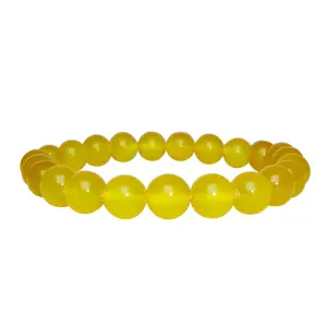 Stone Yellow Jade Beads Bracelet For Man, Woman, Boys & Girls- Color: Yelow (Pack of 1 Pc.)