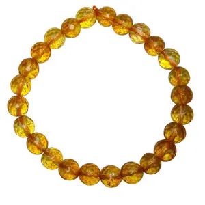 Stone Citrine Faceted Bead Bracelet For Man, Woman, Boys & Girls- Color: Yellow (Pack of 1 Pc.)