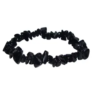 Stone Black Tourmaline Gemstone Chips Bracelet For Man, Woman, Boys & Girls- Color: Black (Pack of 1 Pc.)