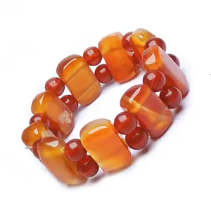 Stone Carnelian Broad Beads Bracelet For Scaral Chakra For Man, Woman, Boys & Girls- Color: Orange (Pack of 1 Pc.)