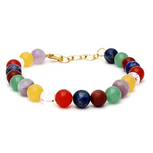 Stone Seven Chakra Beads Bracelet 8 mm With Hookh For Man, Woman, Boys & Girls- Color: Multicolor (Pack of 1 Pc.)