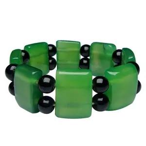Stone Green Chalcedony Gemstone Broad Beads Bracelet for Generosity For Man, Woman, Boys & Girls- Color: Green (Pack of 1 Pc.)