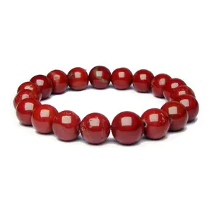 Stone Red Jasper Bead Bracelet For Man, Woman, Boys & Girls- Color: Red (Pack of 1 Pc.)