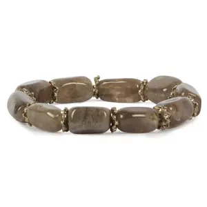 Stone Smokey Quartz Metal Rings Bracelet For Man, Woman, Boys & Girls- Color: Brown Clear (Pack of 1 Pc.)