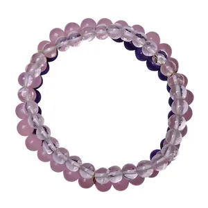 Stone Combination (Amethyst, Rose Quartz & Clear Quartz) Bracelet For Man, Woman, Boys & Girls- Color: Multicolour (Pack of 1 Pc.)