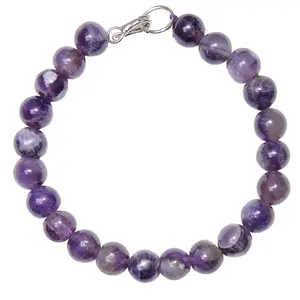 Stone Amethyst Beads Bracelet with Hook For Man, Woman, Boys & Girls- Color: Purple (Pack of 1 Pc.)