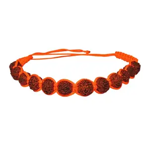 Stone 5 Mukhi Rudraksha Bracelet for Meditation For Man, Woman, Boys & Girls- Color: Brown/Orange (Pack of 1 Pc.)