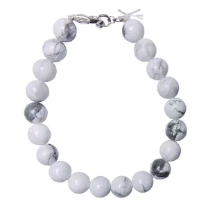 Stone White Howlite Beads Bracelet with Hook For Man, Woman, Boys & Girls- Color: White (Pack of 1 Pc.)