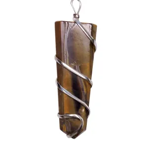 Stone Tiger Eye Wrapped Flat Point Pendant For Man, Woman, Boys & Girls- Color- Yellow (Pack of 1 Pc.)