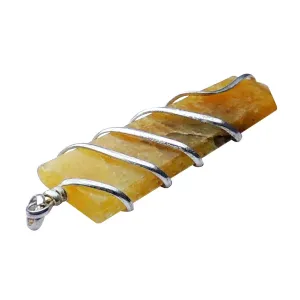Stone Yellow Quartz Flat Wrapped Pendant For Man, Woman, Boys & Girls- Color- Yellow (Pack of 1 Pc.)