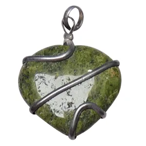 Stone Vesuvianite Flat Wrapped Pendant For Man, Woman, Boys & Girls- Color- Green (Pack of 1 Pc.)