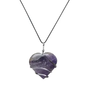 Stone Amethyst Heart Wrapped Pendant For Man, Woman, Boys & Girls- Color- Purple (Pack of 1 Pc.)