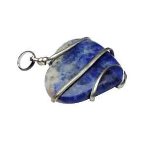 Stone Sodalite Heart Wrapped Pendant For Man, Woman, Boys & Girls- Color- Blue (Pack of 1 Pc.)