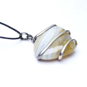 Stone Yellow Agate Heart Wrapped Pendant For Man, Woman, Boys & Girls- Color- Yellow (Pack of 1 Pc.)